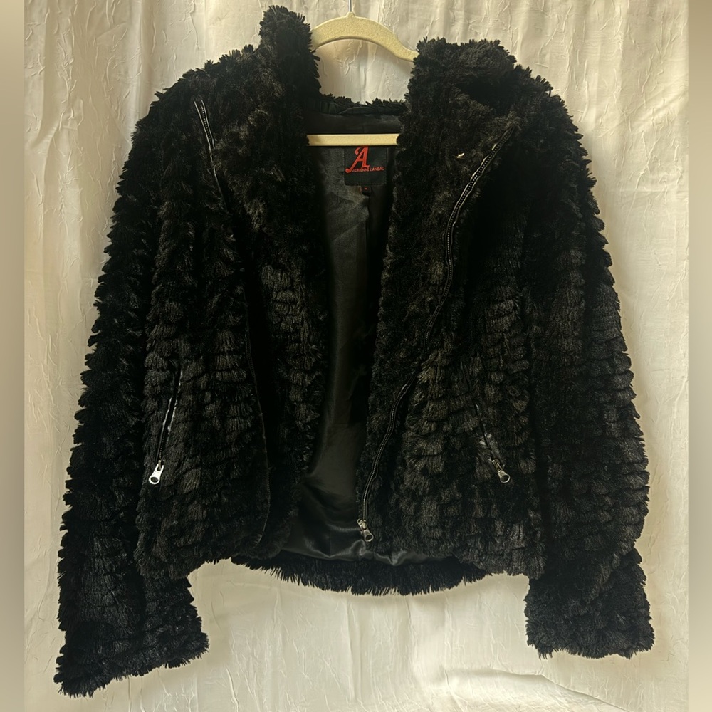 Adrienne Landau Black Faux Fur Jacket